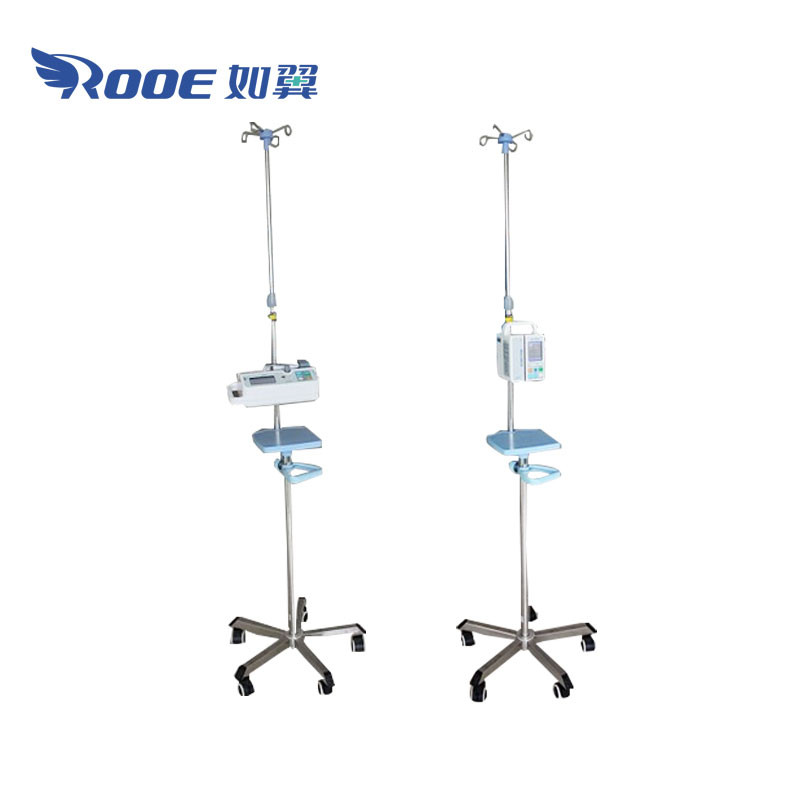 BIV02 Mobile IV Pole With 4 Hooks Height Adjustable IV Drip Stand