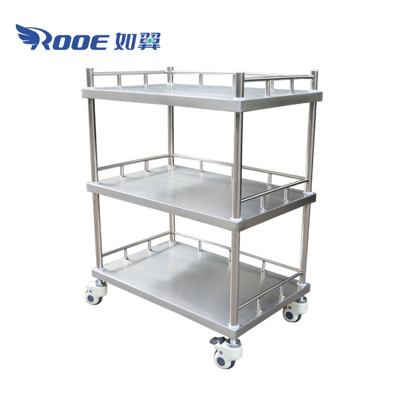 BSS301 3 Shelf Stainless Steel Lab Cart Medical Rolling Cart