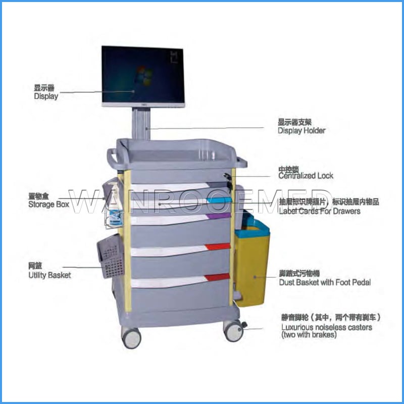BE-NT-85037B Hospital Computer Cart Medical Nursing Trolley 