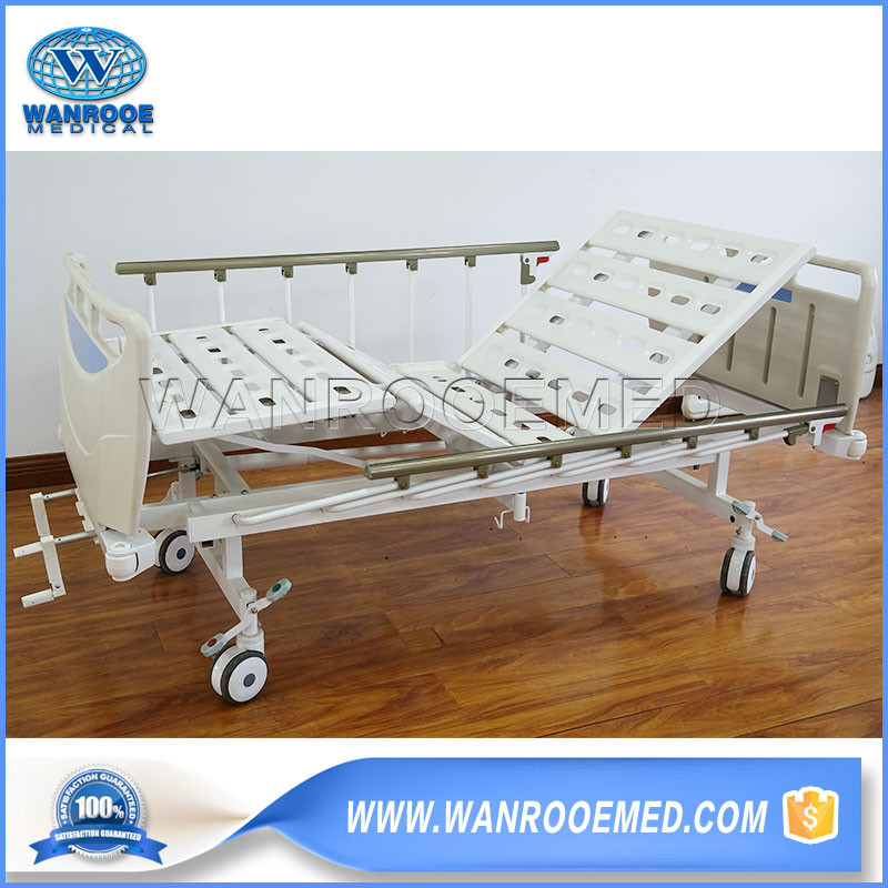 BAM203 Medical 2 Crank Manual Hospital Folding Clinic Bed with L-shaped Rails