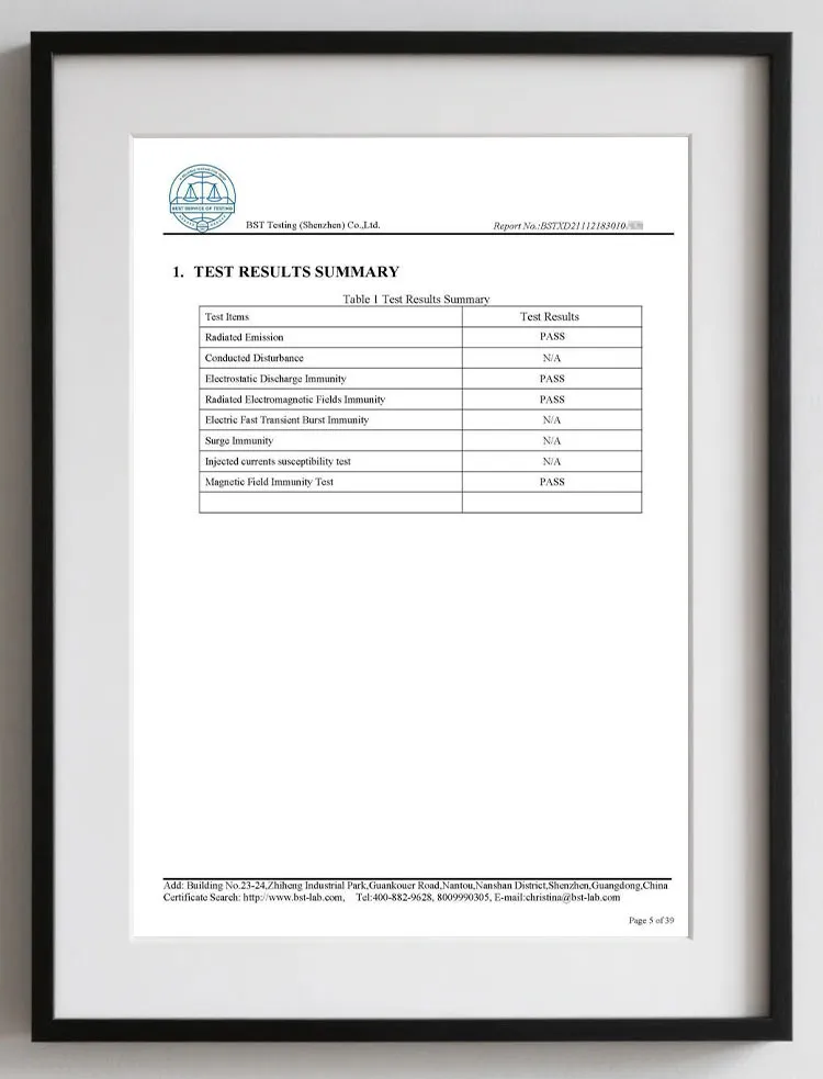 CE EMC Test Report-Pulsating Vacuum Sterilizer-Test Results Summary