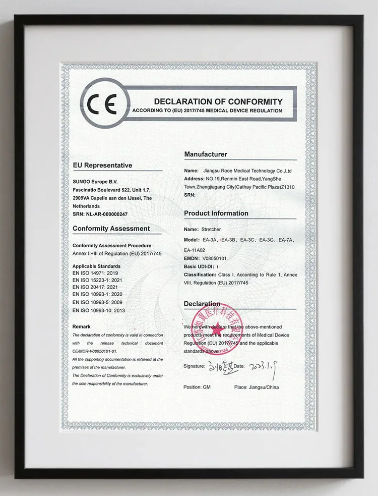 Declaration of Conformity according to (EU) 2017745 Medical Device Regulation-Stretcher