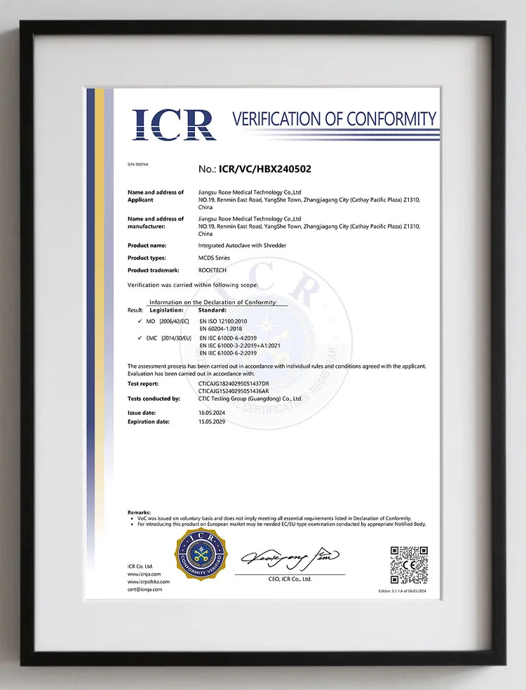 Verification of Conformity (VoC) – Integrated Autoclave with Shredder
